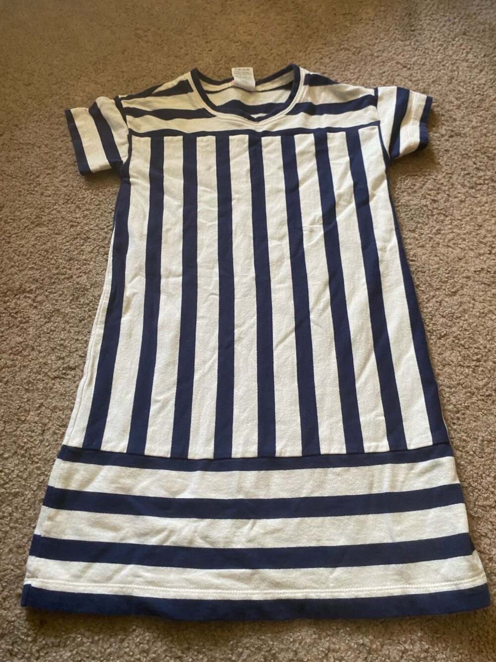 Crewcuts Striped Dress Size 7 Navy White Cotton